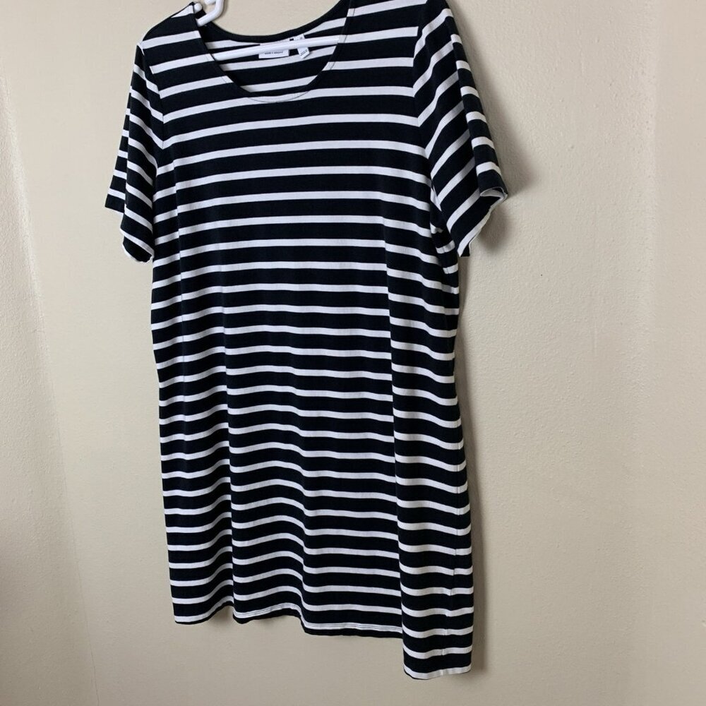 D&Co Denim & Co Womens 2X Dress Black White Stripe Elbow Sleeve Beach Nautical - Picture 4 of 12